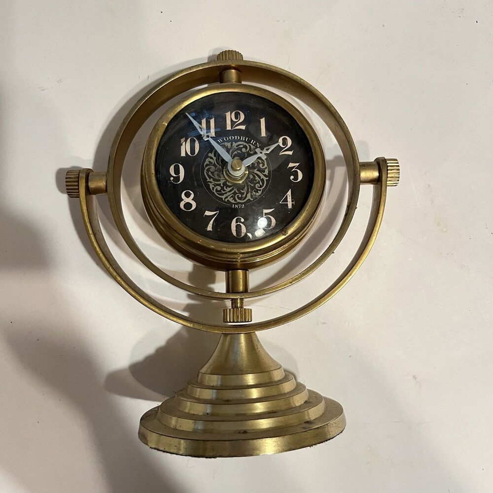 Woodburn Vintage Brass Desk Clock Gyroscope Nautical Style Table Mantel Works